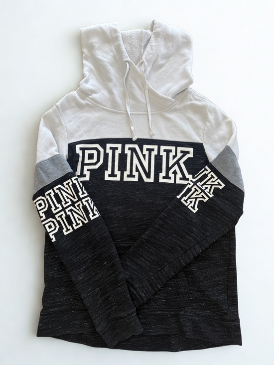 PINK Victoria's Secret Tops - PINK Victoria's Secret Black, White & Gray Colorblock Hoodie Y2K